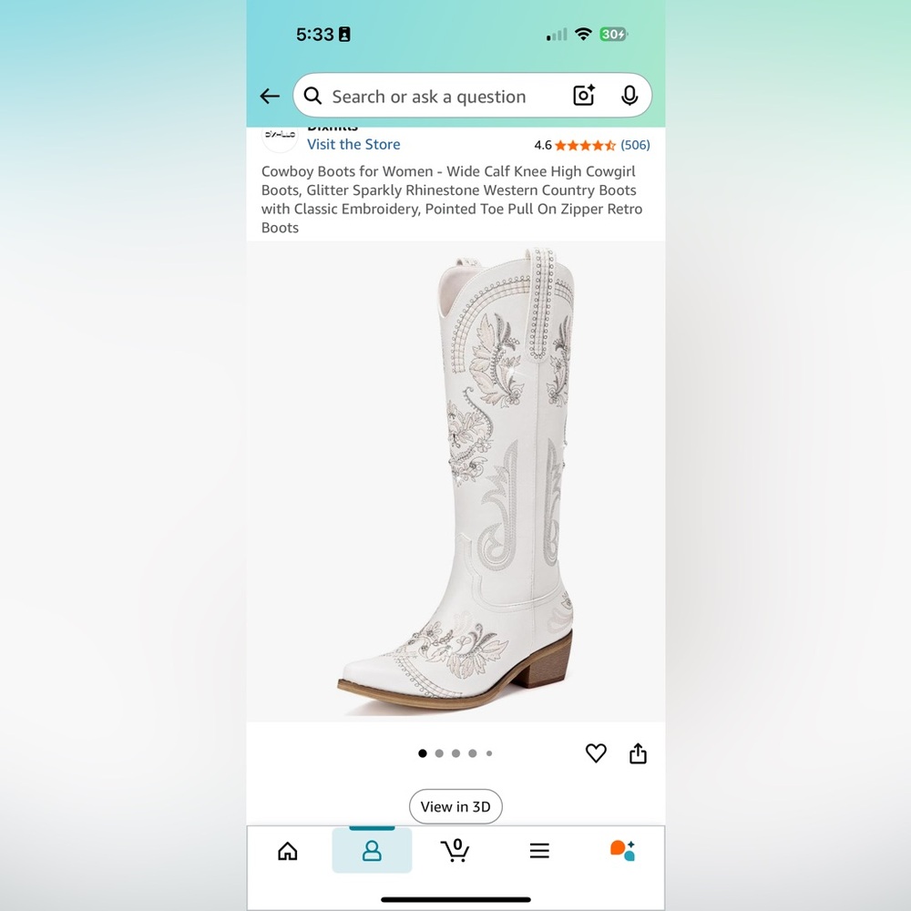 White Embroidered Knee-High Cowgirl Boots